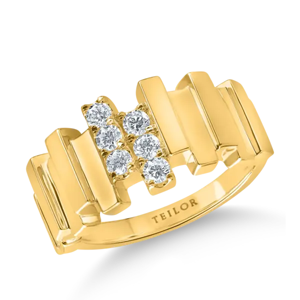 Inel geometric din aur galben cu diamante de 0.3ct