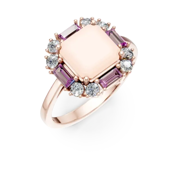 Inel geometric din aur roz cu pietre pretioase si semipretioase de 2.8ct