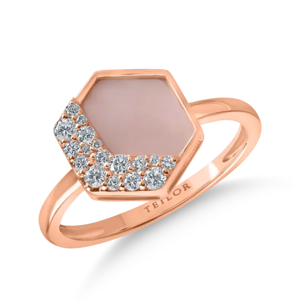 Inel geometric din aur roz cu sidef de 1.08ct si diamante de 0.18ct