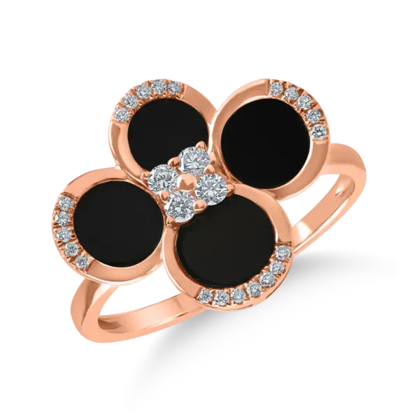 Inel geometric din roz cu onix negru de 1.39ct si diamante 0.16ct