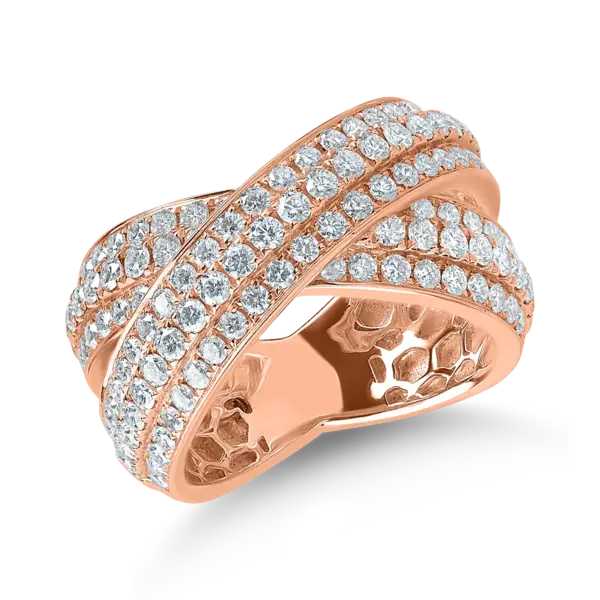 Inel impletit din aur roz cu diamante de 2ct