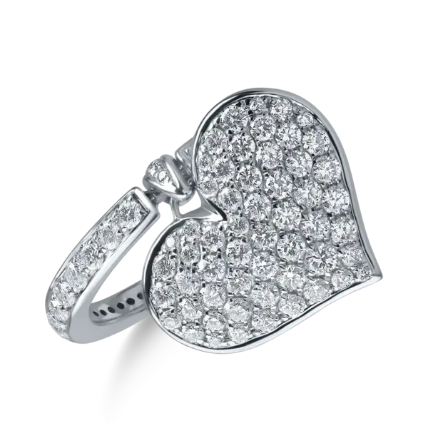 Inel inima din aur alb cu diamante de 1.2ct