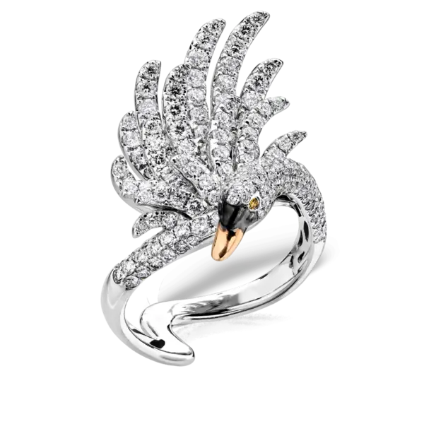 Inel lebada din aur alb cu diamante transparente de 1.68ct si diamante galbene de 0.01ct