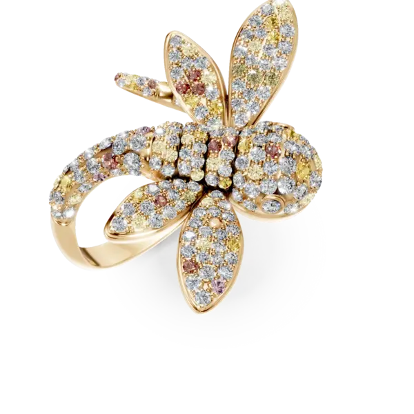 Inel libelula din aur galben cu diamante multicolore de 1.81ct