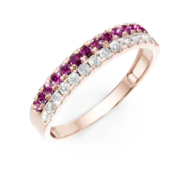 Inel microsetting din aur roz cu rubine de 0.3ct si diamante de 0.2ct