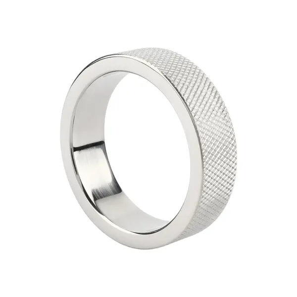 Inel pentru penis MR. STEEL CrissCross C-Ring, cu design geometric, din oțel inoxidabil, diametru 5.5 cm (mare), argintiu