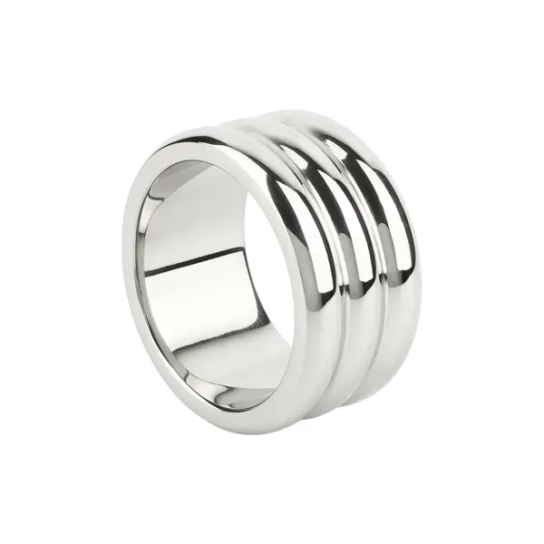 Inel pentru penis MR. STEEL Elegant Deep C-Ring, cu striații, din oțel inoxidabil, diametru 4.5 cm (mic), argintiu