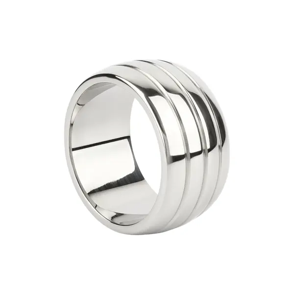 Inel pentru penis MR. STEEL Oval Barrel C-Ring, cu striații, din oțel inoxidabil, diametru 5 cm, argintiu