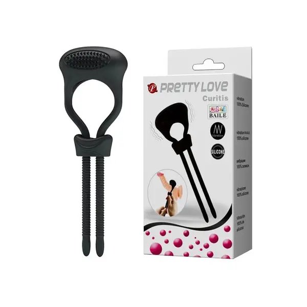 Inel pentru penis Pretty Love - Curitis, cu vibrații, din silicon moale, reglaj ajustabil, culoare neagră