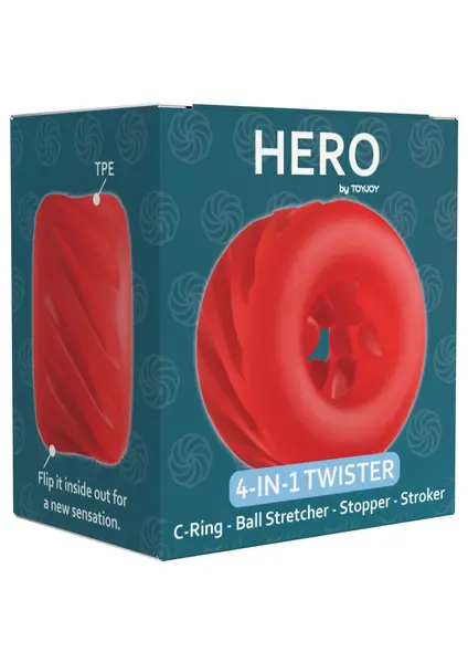 Inel pentru penis ToyJoy - HERO 4-în-1 Twister, design flexibil pentru stimulare intensă, rosu