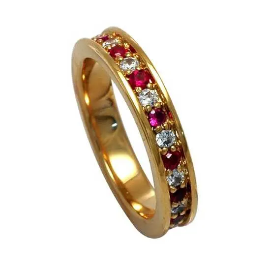 Inel placat cu aur 18K si cristale rosii