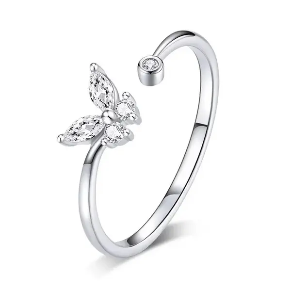 Inel reglabil argint 925, JW1851, model fluture, placat cu rodiu