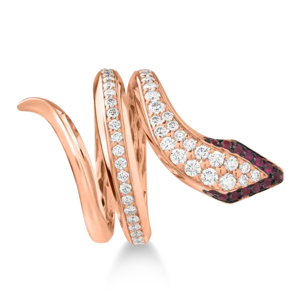 Inel sarpe din aur roz cu diamante de 0.78ct si rubine de 0.19ct
