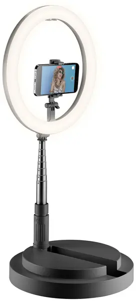 Inel selfie Cellularline - Compact, LED, Bluetooth, negru