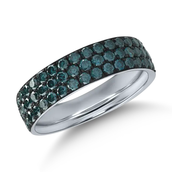 Inel semi eternity din aur alb cu diamante albastre de 0.9ct