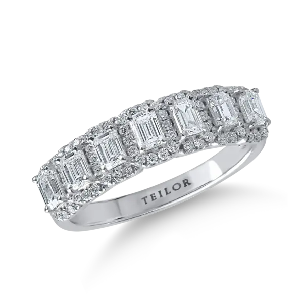 Inel semi eternity din aur alb cu diamante emerald si rotunde de 1.07ct