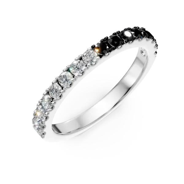 Inel semi eternity din aur alb cu diamante incolore si negre de 0.6ct