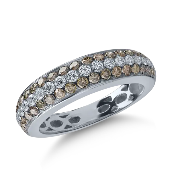 Inel semi eternity din aur alb cu diamante maro de 0.63ct si diamante transparente de 0.32ct