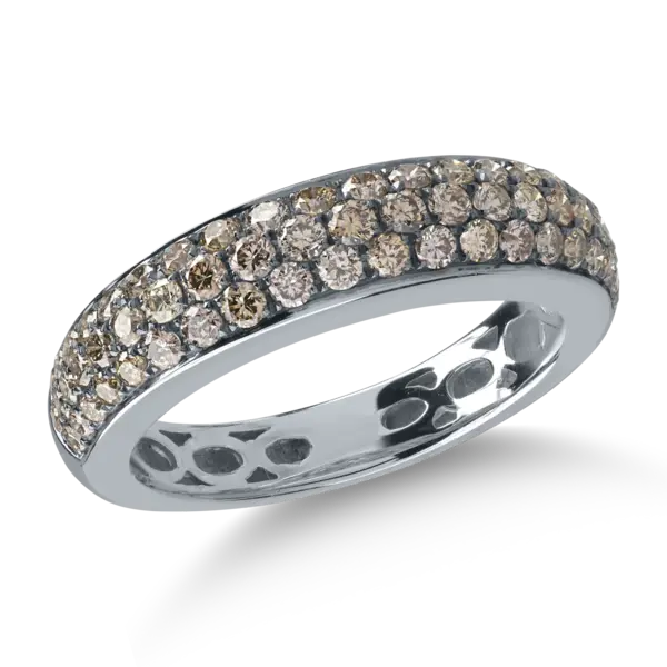 Inel semi eternity din aur alb cu diamante maro de 0.96ct