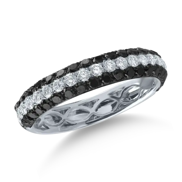 Inel semi eternity din aur alb cu diamante negre de 0.5ct si diamante transparente de 0.2ct