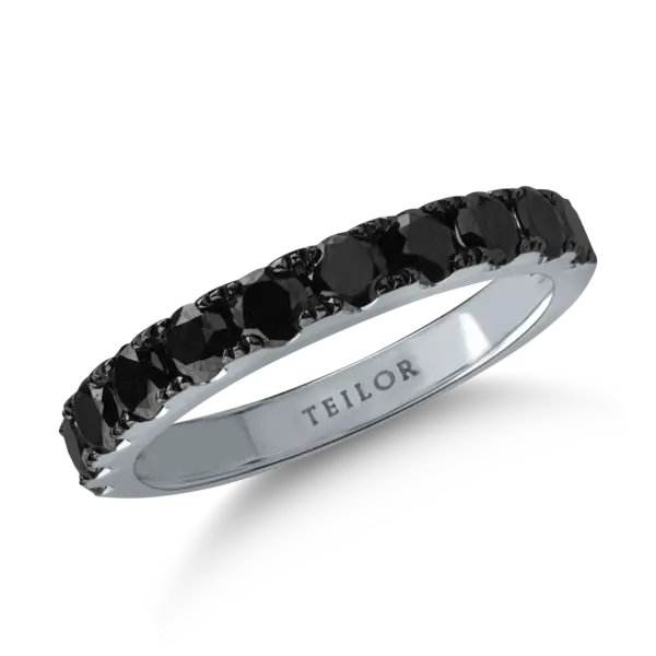 Inel semi eternity din aur alb cu diamante negre de 0.89ct