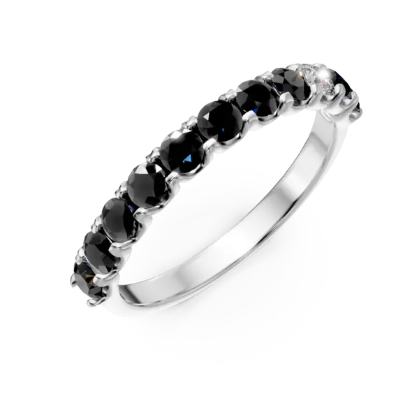 Inel semi eternity din aur alb cu diamante negre si incolore de 0.98ct