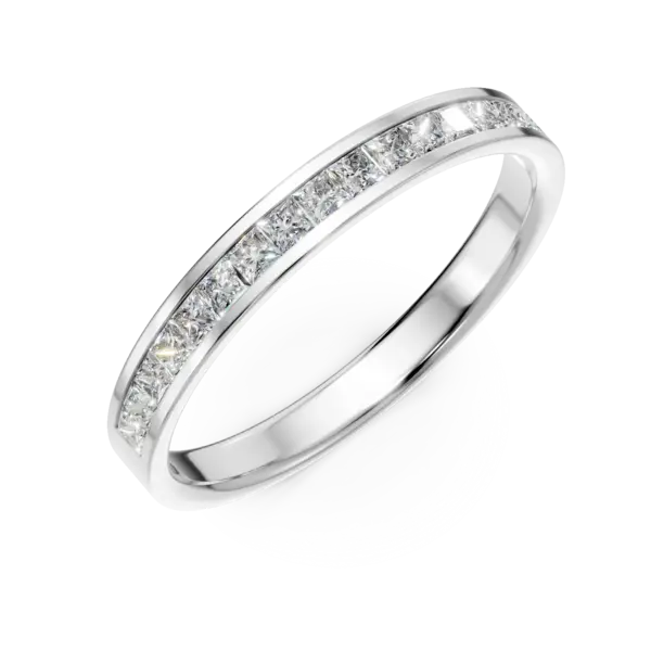 Inel semi eternity din aur alb cu diamante princess de 0.3ct