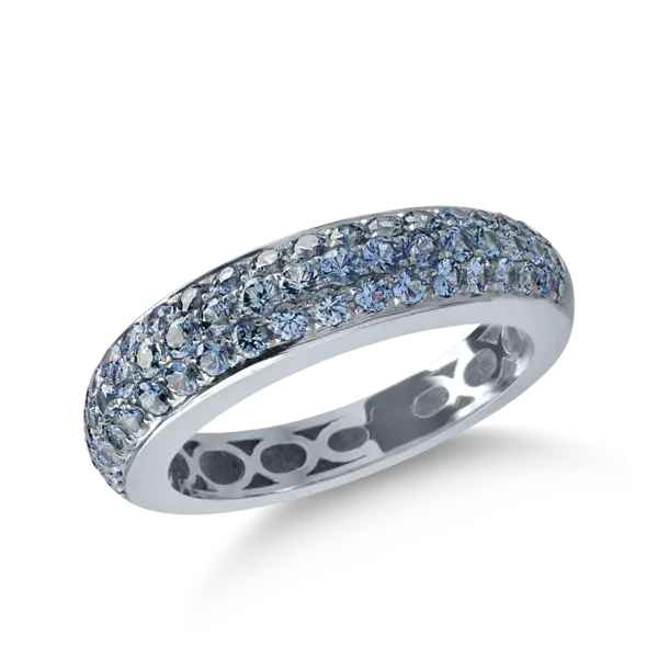 Inel semi eternity din aur alb cu safire albastre de 1.13ct