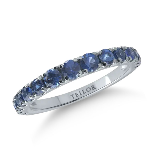 Inel semi eternity din aur alb cu safire de 1ct