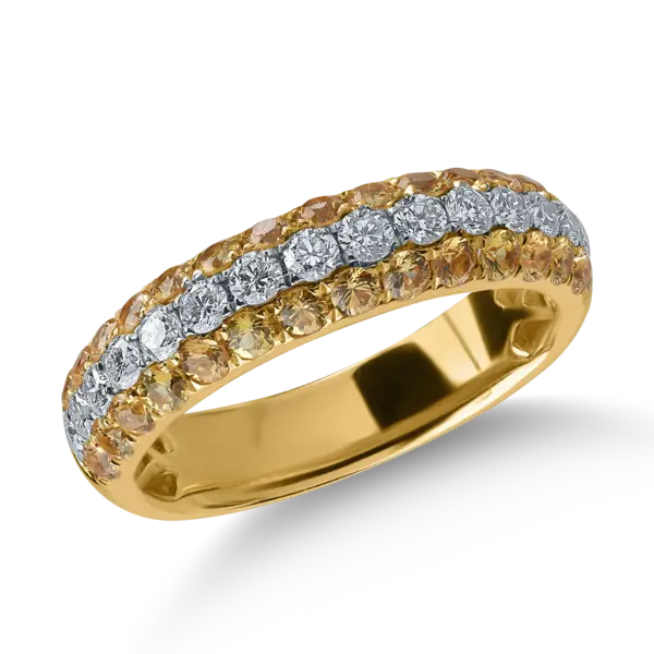 Inel semi eternity din aur galben cu safire galbene de 0.88ct si diamante de 0.49ct