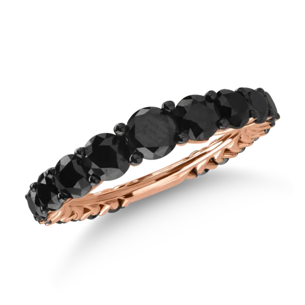 Inel semi eternity din aur roz cu diamante negre de 3.33ct