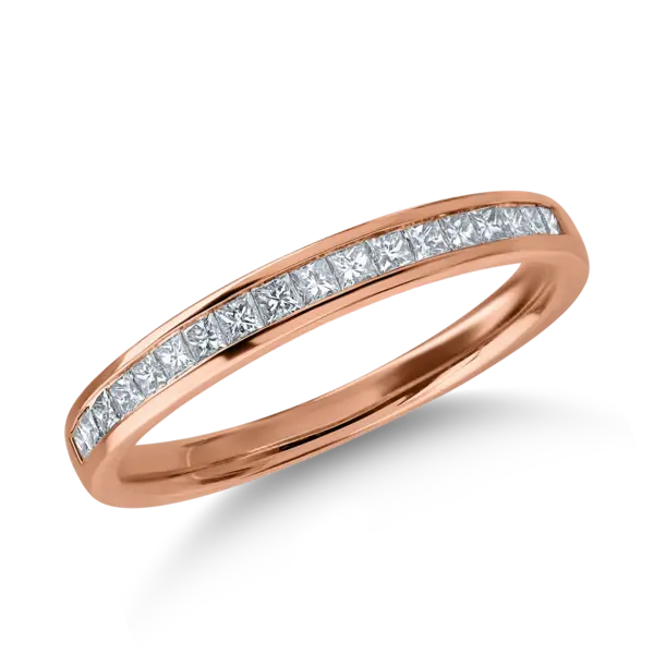 Inel semi eternity din aur roz cu diamante princess de 0.3ct