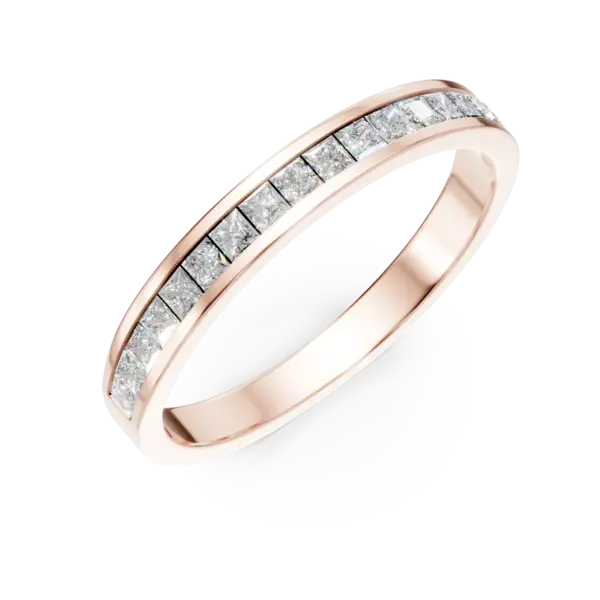 Inel semi eternity din aur roz cu diamante princess de 0.3ct