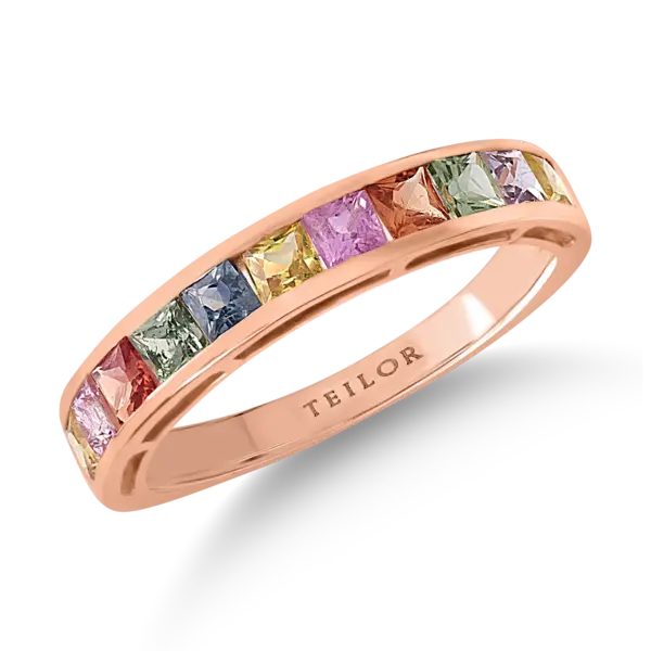 Inel semi eternity din aur roz cu safire multicolore de 1.31ct