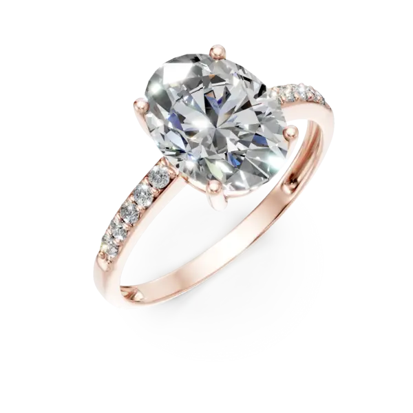 Inel single stone pave din aur roz cu zirconii