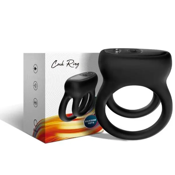 Inel vibrator Armony – Double Ring, cu 9 funcții de vibrație pentru stimulare în cuplu, silicon medical, negru