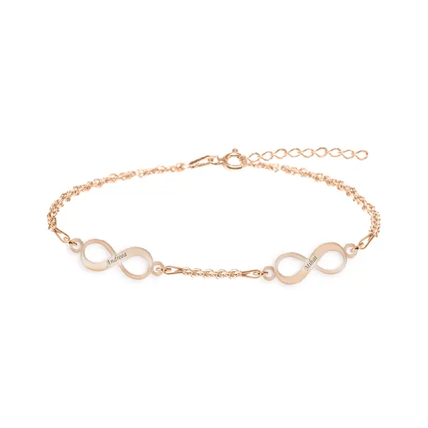 Infinito - Bratara personalizata pentru picior cu 2 infinituri din argint 925 placat cu aur roz