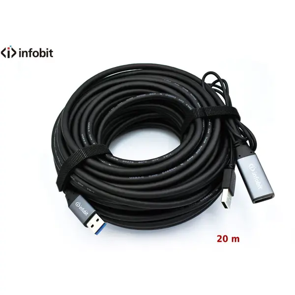 Infobit Cablu activ USB 3.0 de extensie AM/AF, Infobit iCable-USB-ACC20, 5Gbps, 20 m