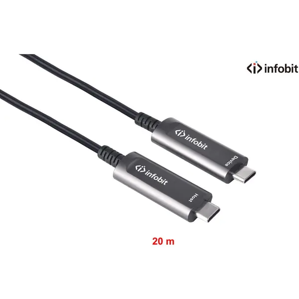 Infobit Cablu USB-C 3.1 Gen 2 prin fibra optica, Type C to C, 10Gbps, Infobit, doar pentru DATA, 20m