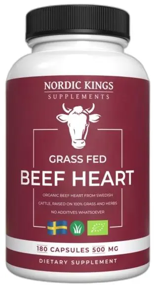 Inimă de vită hrănită cu iarbă, 180 capsule, Nordic Kings