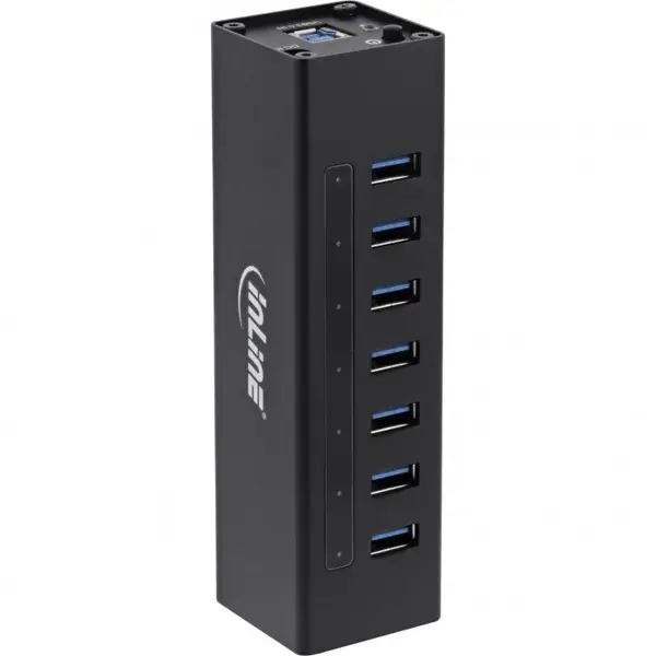 Inline HUB USB 3.2 Gen1 cu 7 porturi USB-A + alimentare Aluminiu, InLine IL35395B