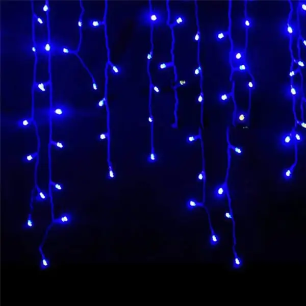 Instalatie perdea ploaie 3m lungime x 1m inaltime, 120 LED-uri, albastru, interconectabila, fir alb, LED colorat,