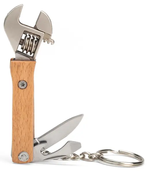 Instrument multifuncțional Kikkerland - Cheie mini din lemn, 4 în 1