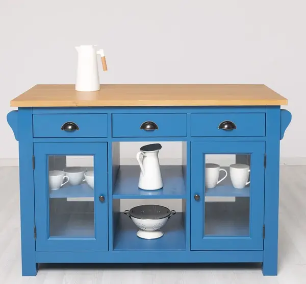 Insula de bucatarie cu 4 usi de sticla, 6 sertare cu finisaj Dublu color