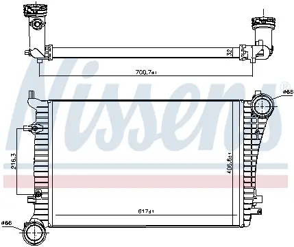 Intercooler AUDI A3; SEAT ALTEA, ALTEA XL, LEON, TOLEDO III; SKODA OCTAVIA II, SUPERB II; VW CADDY III, EOS, GOLF PLUS, GOLF V, JETTA III, PASSAT, TOURAN 1.6D 1.9D 2.0D dupa 2003