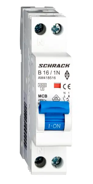 Intrerupator automat AMPARO, 4,5kA, B16A, 1P+N, 1 modul, SCHRACK AM418516