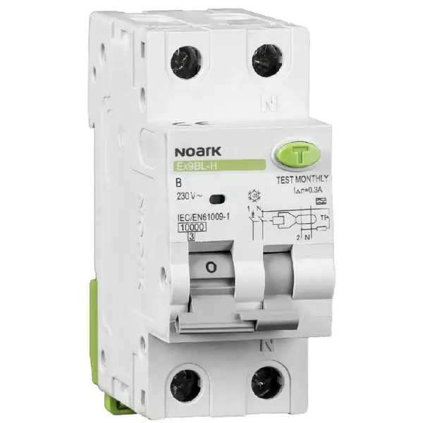 Intrerupator automat cu diferential RCBO Ex9BL-H 1P+N 10A/30mA, curba C, tip AC, 10kA Noark 107392