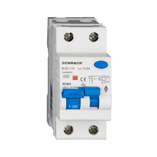 Intrerupator automat diferential, 1P+N, 6kA, B 25A, 30mA, tip A, SCHRACK AK668625