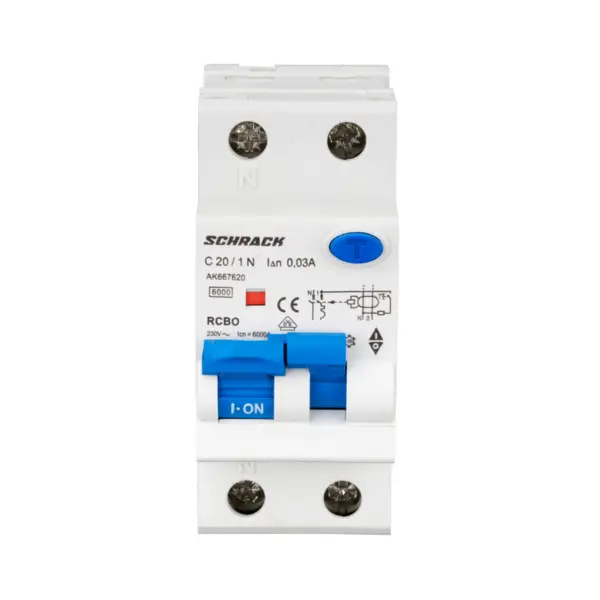 Intrerupator automat diferential, 1P+N, 6kA, C 20A, 30mA, tip A, SCHRACK AK667620