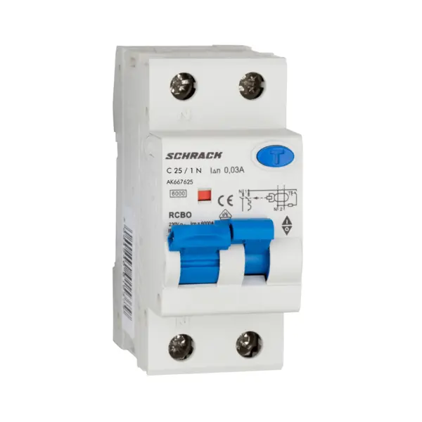 Intrerupator automat diferential, 1P+N, 6kA, C 25A, 30mA, tip A, SCHRACK AK667625